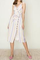  Striped Surplice Midi Dress