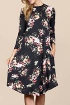  3/4-sleeve-midi-floral-swing Pocket Dress