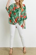  Tropical Print Oversized Blouse