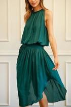  Green Smocked-waist Dress