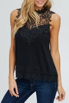  Sleeveless Lace-contrast Tank