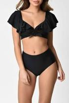  Black Ruffle Bikini Top