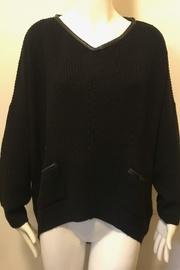  Leather-trim V-neck Sweater