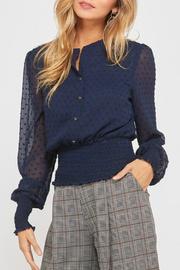  Button Down Sheer Sleeved Blouse - Smocked Waist