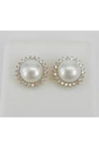  Pearl And Diamond Halo Stud Earrings 14k Yellow Gold June Birthstone Wedding Studs