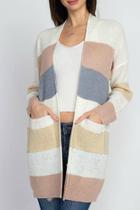  Open Striped Cardigan With Pockets