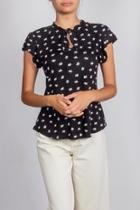 Black Vintage-inspired Tie-neck-top
