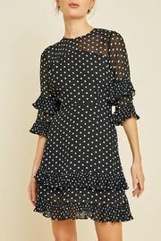  Pleated Polka-dot Ruffle-shift-dress