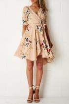  Nude-floral Wrap-effect Dress
