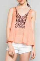  Coral Emboidered Top