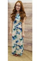  Sleeveless Tropical Floral Maxi Dress