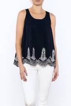  Navy Embroidered Sleeveless Blouse