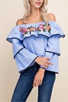  Ruffle Embroidered Blouse