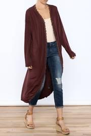  Burgundy Crochet Trim Cardigan