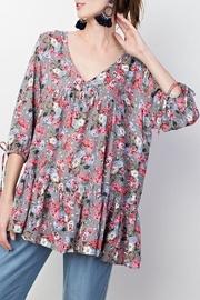  Grey-floral Ruffle-hem Top