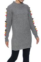  Pompom Sleeve Sweater