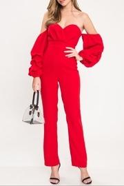  Red Cold-shoulder Jumpsuit
