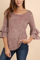  Mineral-washed Ruffle-sleeved Top