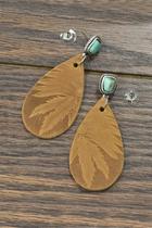  Natural-turquoise Tooled-leather Earrings