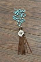  Longhorn-pendant Faux-suede-tassel Turquoise-necklace