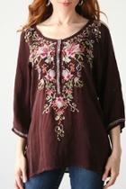  Merlot Embroidered Blouse