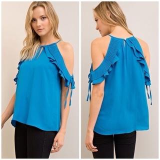  Blue Open Shoulder Top