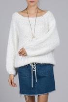  Fuzzy-alpaca Wide-neck Sweater