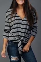  Tie-front Ribbed-knit Top