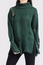  High Neck Distressed Sweater