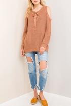  Cold-shoulder Lace-up Sweater