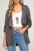  Roll Up Sleeve Faux Suede Jacket