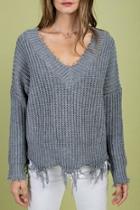  Frayed Hem Sweater