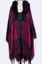  Fur Hooded Plaid-shawl