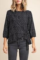  Polka-dot Front-tie Blouse