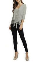  Melange 3/4 Slv Side Tie Top