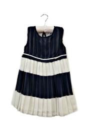 Navy-and-white Pleated-chiffon Dress