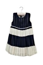  Navy-and-white Pleated-chiffon Dress
