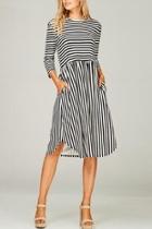  Striped 3/4-sleeve Dress