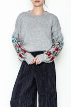  Floral Sleeve Sweater
