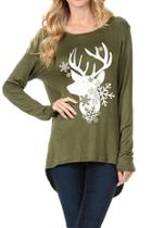  Deer & Snow Flake Festive Winter Top