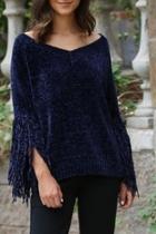  Fringed Navy Sweater