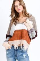  Colorblock Frayed Sweater
