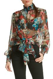 Tie Front Smocked Blouse With Cuffs