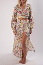  Floral Wrap-tie Crop