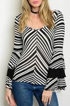  Striped Bell-sleeve Top