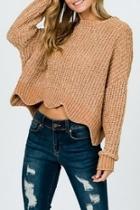  Wavy-hemline Crop Sweater