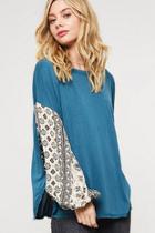 Teal Shirt With Printed Sleeves