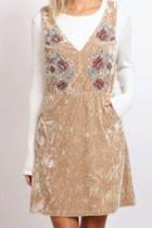  Embroidered Crushed Velvet Overall Dress