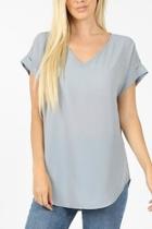  Solid Vneck Blouse