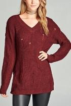  Burgundy Distressed Sweater